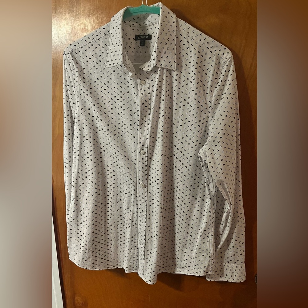 Express long sleeve shirt White w small black and grey design